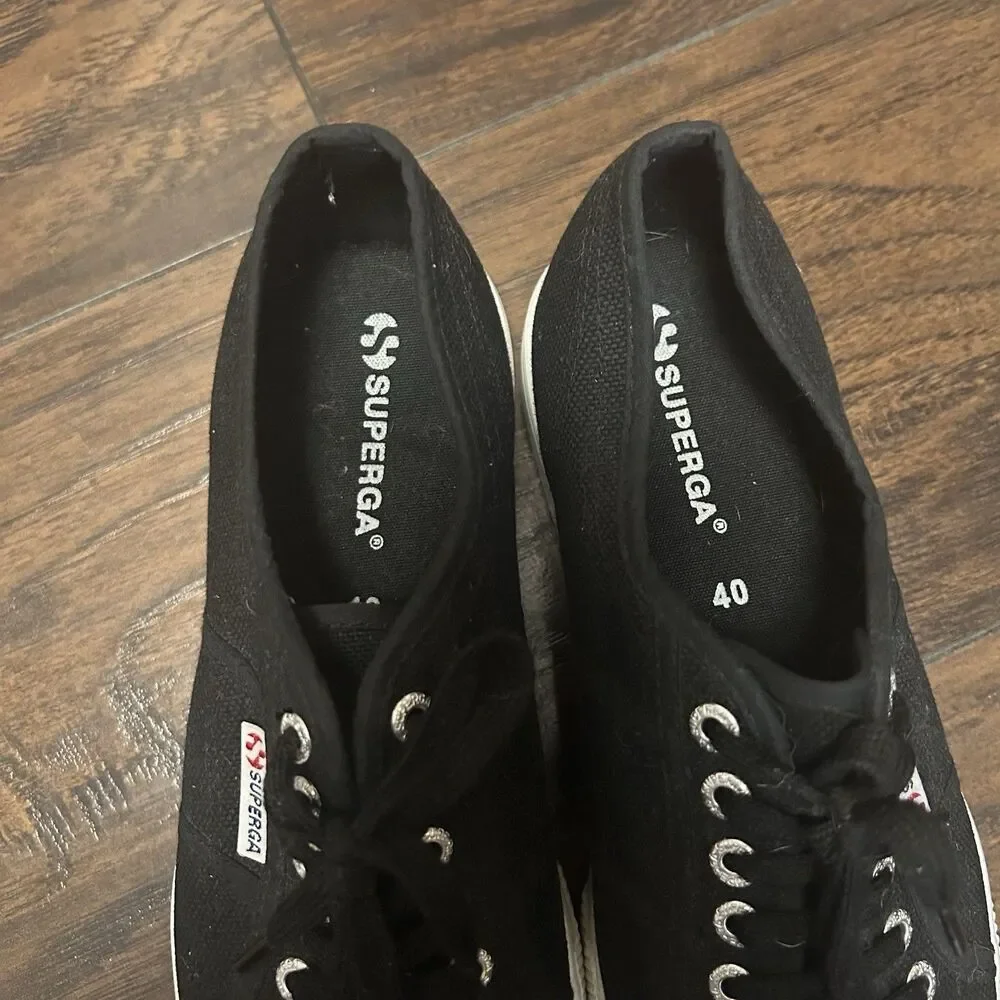 Superga 2790 Platform Sneakers Womens Size 7.5 Black Canvas Casual Shoes
